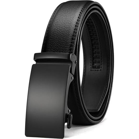 Mens Leather Ratchet Belt Adjustable Slide Buckle Dress Pants Trim to Fit - Picture 7 of 7